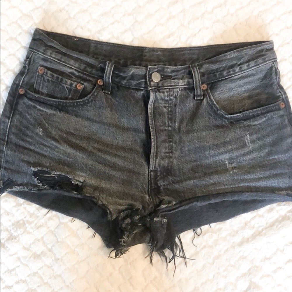 Levi’s Raw Cut Off Black Denim 501s Jean Shorts